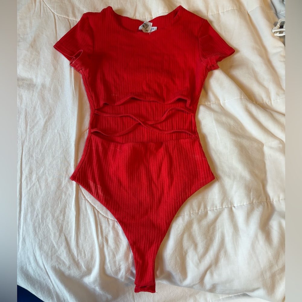 Princess Polly Red Ribbed Cutout One-Piece Bodysuit